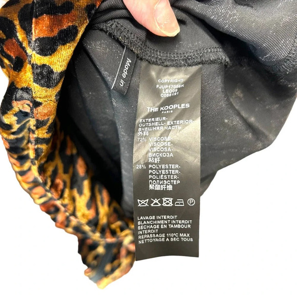 The Kooples Fire Brown Velvet Skirt Leopard Print Front Zipper Size 2 Medium - Picture 9 of 10